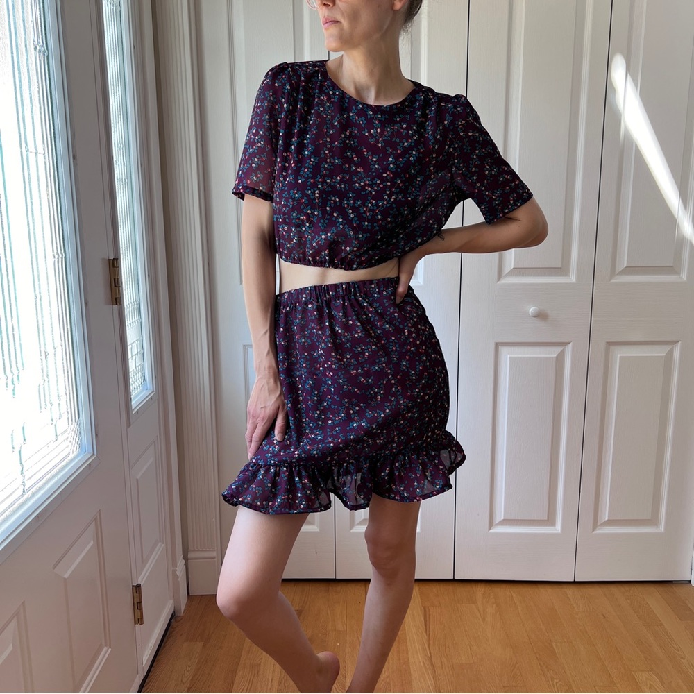 Vintage Floral Print Two Piece